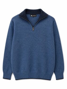 Alpaca International The Caminero Quarter-Zip Pullover Sweater Blue 100% Alpaca‎